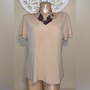 Calvin Klein Light Beige V-Neck Short Sleeve Blouse